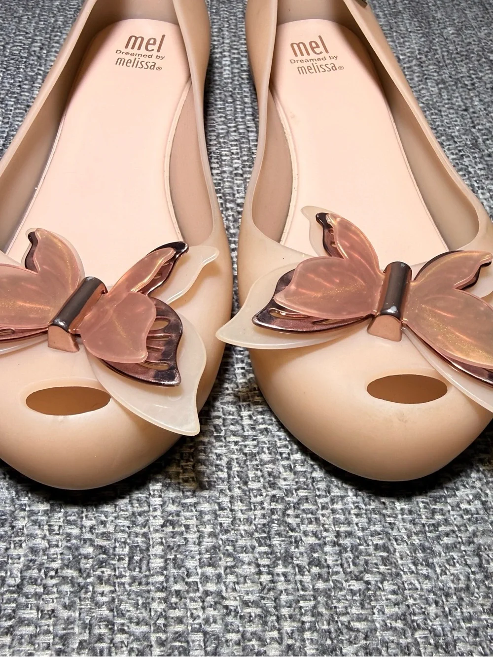 Mini Melissa Mel Dreamed rose Gold Butterfly Jelly Flats ballet Girls size 2
